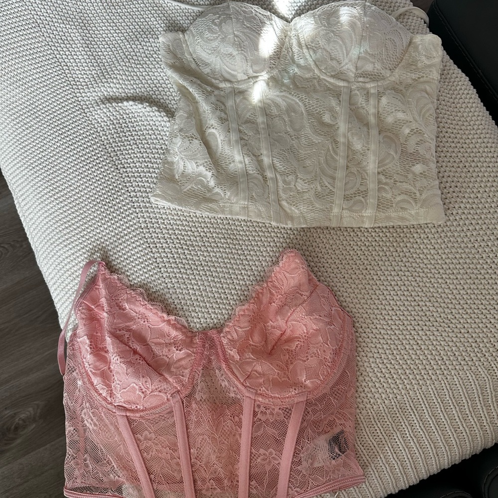 Elegant Lace Bustier Set - White and Pink